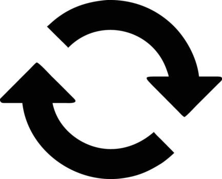 Refresh sync circular arrow silhouette icon in solid black art, minimalist design for technology, update, and software concepts vector