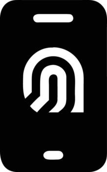 Black Silhouette Icon of Smartphone with Fingerprint Minimal art for Mobile Security, Authentication, and Privacy vector