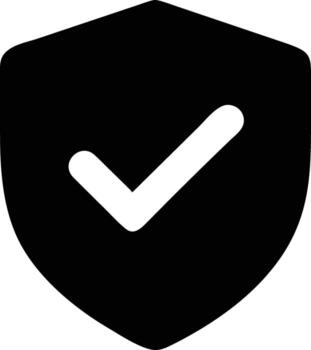 Black Silhouette Icon of Shield with Check Mark Minimal art for Security, Safety, and Verified Protection Concepts vector