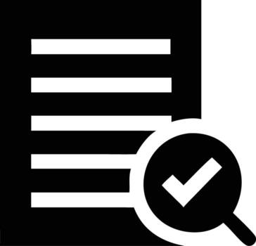 Black Silhouette Icon of Checklist Document with Magnifying Glass and Check Mark art Symbol for Audit, Inspection, Tasks vector