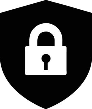 Black Silhouette Icon of Shield with Lock Minimal art Symbol for Cybersecurity, Privacy, and Data Protection vector