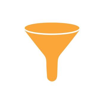 Gold funnel icon on a white background for filtering and separating substance vector