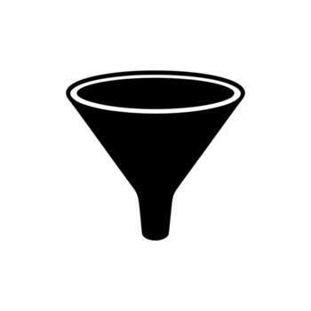 Black Funnel Icon on White Background Showing Filtration Process for Liquids and Powders vector