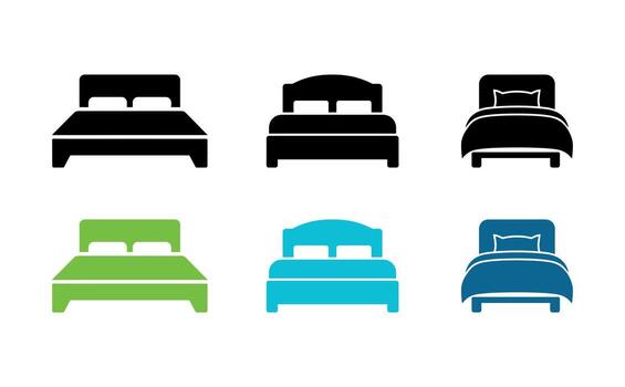 Different styles and colors of bed icons displayed on a clean white background vector