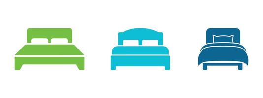 vistoso cama icono conjunto presentando diferente estilos de camas en contra un blanco antecedentes vector