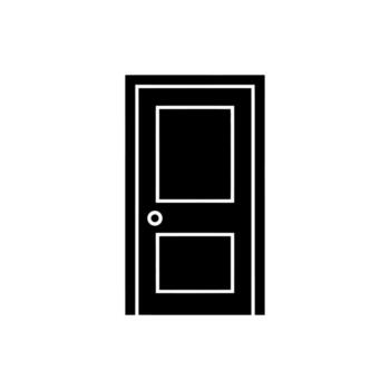 Simple black door icon with a white background for architectural design element vector
