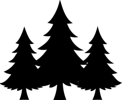 Silhouette of three pine trees in a forest isolated on white background vector