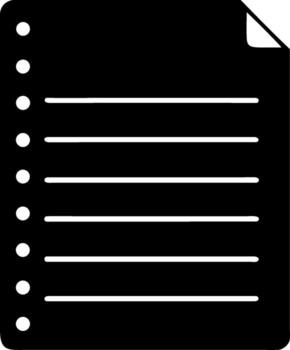 Silhouette of a sheet of lined paper with a curled corner isolated on white vector