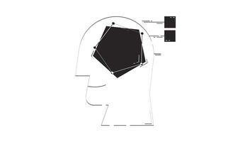 AI-driven analytics hand drawn whiteboard sketch animation. Artificial intelligence data science. Head profile with radar chart, data blocks animated handdrawn concept pencil drawing 4K video