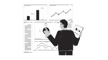 jämförande resultat och data utvärdering hand dragen whiteboard skiss animation. företag instrumentbräda. analytisk beslutsfattande. indisk analytiker animerad ritad för hand begrepp penna teckning 4k video