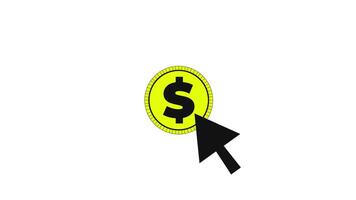 Dollar coin clicking with cursor pointer 2D cartoon object animation. Online payment, ppc. Internet purchase. Pay per click. Digital money pressing animated flat colorful 4K isolated on white video