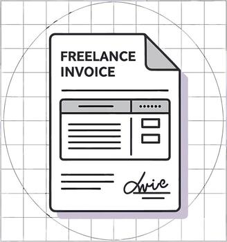 Modern freelance invoice document icon with a folded corner and cursive signature. vector
