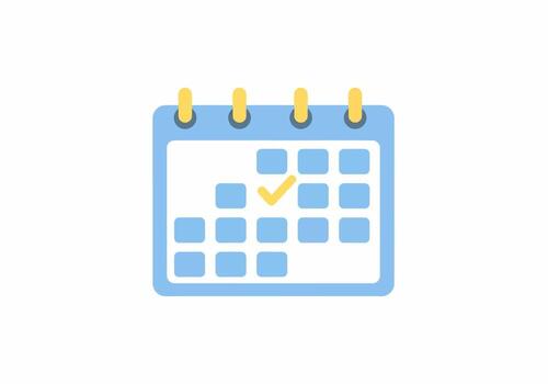 Light Blue Calendar Icon with Yellow Checkmark, Showing Completed Task vector