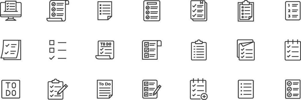 Checklist icon set line icon. Containing clipboard with checkmark, document, checkbox on paper icon vector