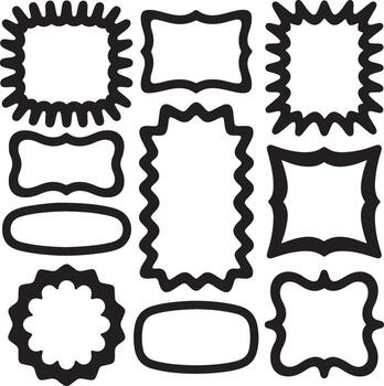 Set of Black Outline Decorative Frames with Wavy and Jagged Edges borders vector
