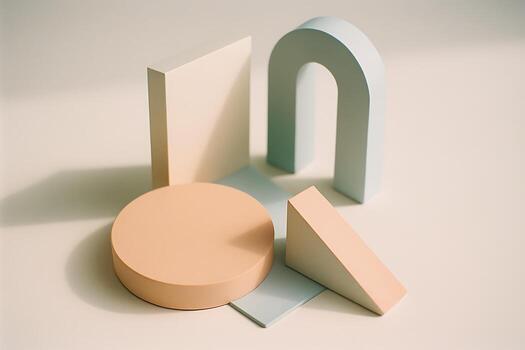 Arrangement of Geometric Shapes in Pastel Colors - Generated using AI photo