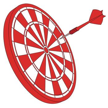 Achieving Success A Red and White Dart Striking the Bullseye of a Dartboard, Symbolizing Focused Determination and Triumph vector
