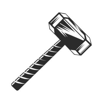 Stylized black and white illustration of a hammer with a faceted head and textured handle tool vector
