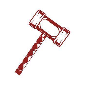 Stylized red hammer with geometric pattern on handle and white background tool weapon vector