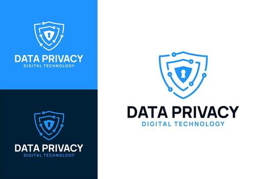 Secure shield protection and digital technology security data privacy guard logo design template illustration vector