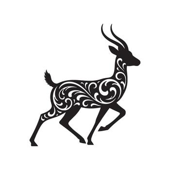 Elegant Silhouette of an Antelope with Ornate Scrollwork Design for Print or Digital Media Projects and Creative Applications vector