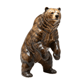 Majestic porcelain figurine of a brown grizzly bear standing on hind legs symbol of strength png