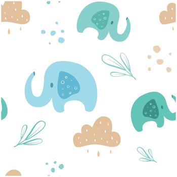 un sin costura modelo con elefantes y nubes vector