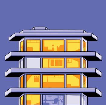 Office building in the evening architecture flat color vector