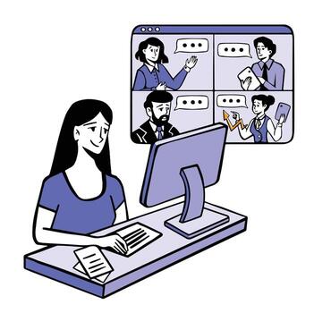 conference via link, call color in flat style vector