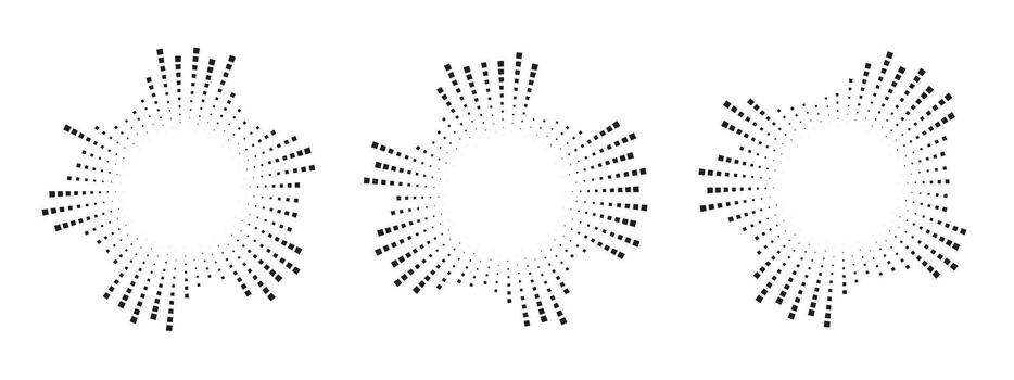 Collection of circular audio waveforms made of segmented beams. Abstract radial sound visualization, ideal for music, voice, or frequency design elements. illustration. vector