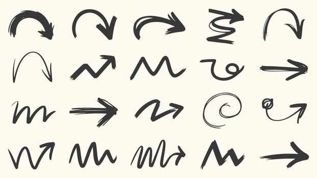 Hand drawn arrow set for creative direction and navigation, artistic elements for design projects vector