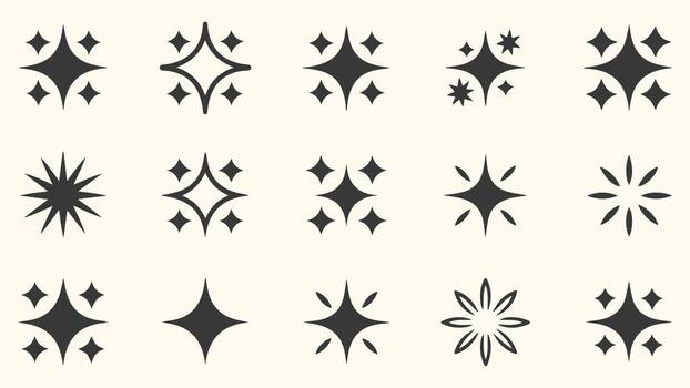 Sparkling starburst elements for modern design projects and elegant celestial designs, adding a magical touch vector