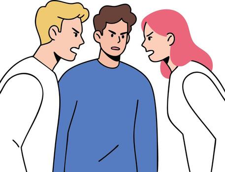 Group of angry young adults arguing and confronting each other illustration in simple style vector
