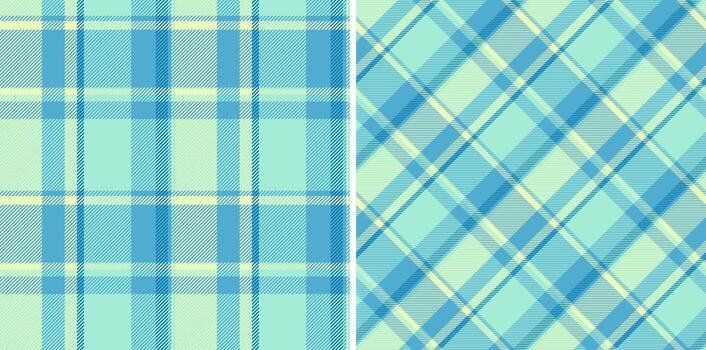 Two seamless plaid patterns in soft blues, creating a cool, calm effect. Ideal for backgrounds, textiles, or designs needing a clean, traditional texture. Versatile for various creative projects. vector
