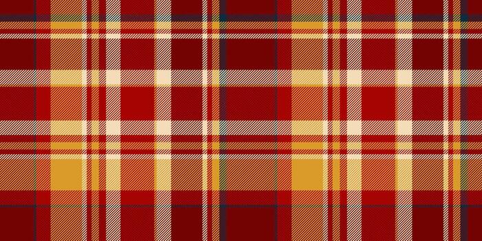 Warm plaid pattern in red and gold tones. Classic textile design, perfect for backgrounds, prints, or festive projects. Adds a touch of timeless style. vector