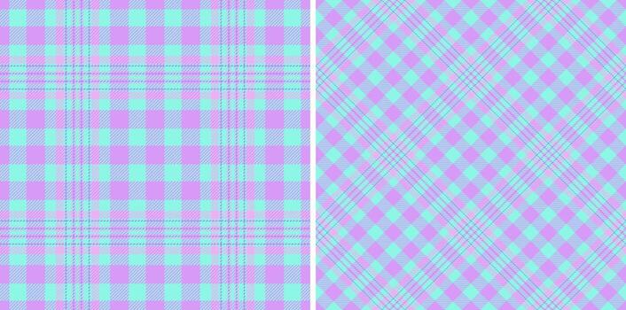 Pastel plaid pattern set. Cute, seamless checks in lilac and aqua. Perfect for backgrounds, textiles, design. Adds a touch of whimsy and springtime charm. vector
