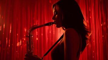 músico jugando saxofón en rojo etapa antecedentes foto