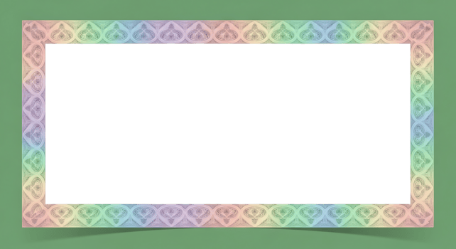 ornamentado retangular quadro, Armação com a gravado recorrente padronizar e uma suave pastel arco Iris gradiente. png