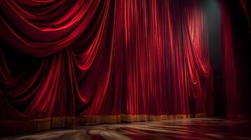 rojo terciopelo cortina cubierta etapa en vacío teatro foto
