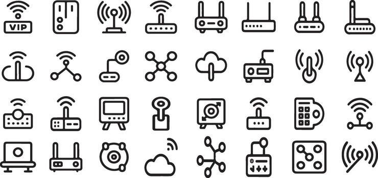colección de red y inalámbrico tecnología íconos representando conectividad y datos transferir vector