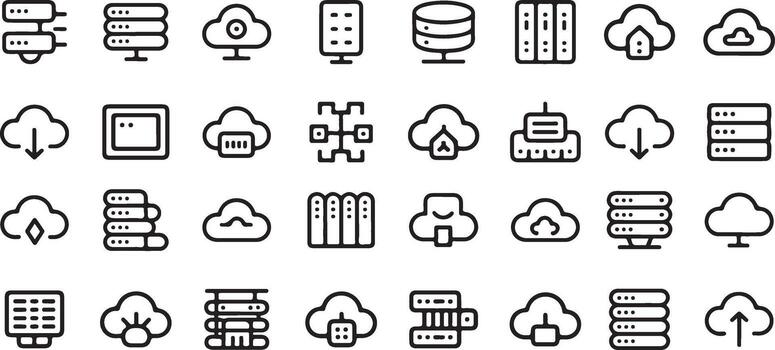 colección de nube informática y servidor íconos representando datos almacenamiento y red infraestructura vector
