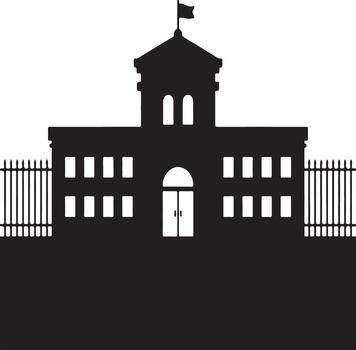Silhouette of a grand building with a flag and fence vector