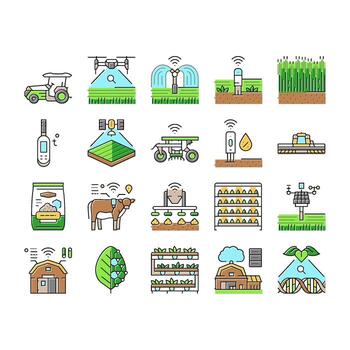 agri tech precision drones iot icons set object vector