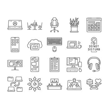 híbrido trabajo modelo remoto íconos conjunto objeto vector