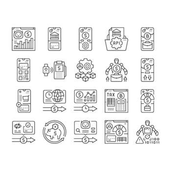 fintech blockchain payments icon set sign vector