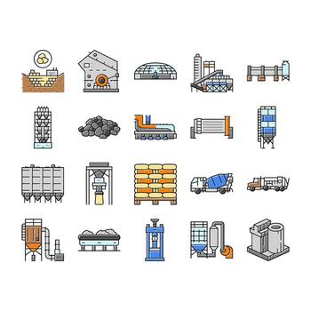 cement production gypsum icons set object object vector