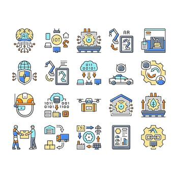 industry 4.0 automation robotics pack icons set object vector