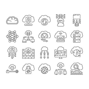 nube informática virtualización icono conjunto diseño vector