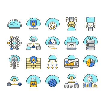 nube informática virtualización íconos conjuntoelemento vector