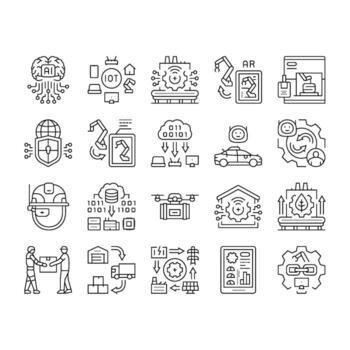 industry 4.0 automation robotics icons set design vector